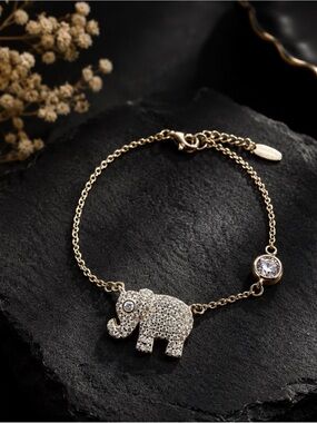 DYADEMA 925 STERLING SILVER ELEPHANT CHARM BRACELET PAVE CUBIC ZIRCONIA